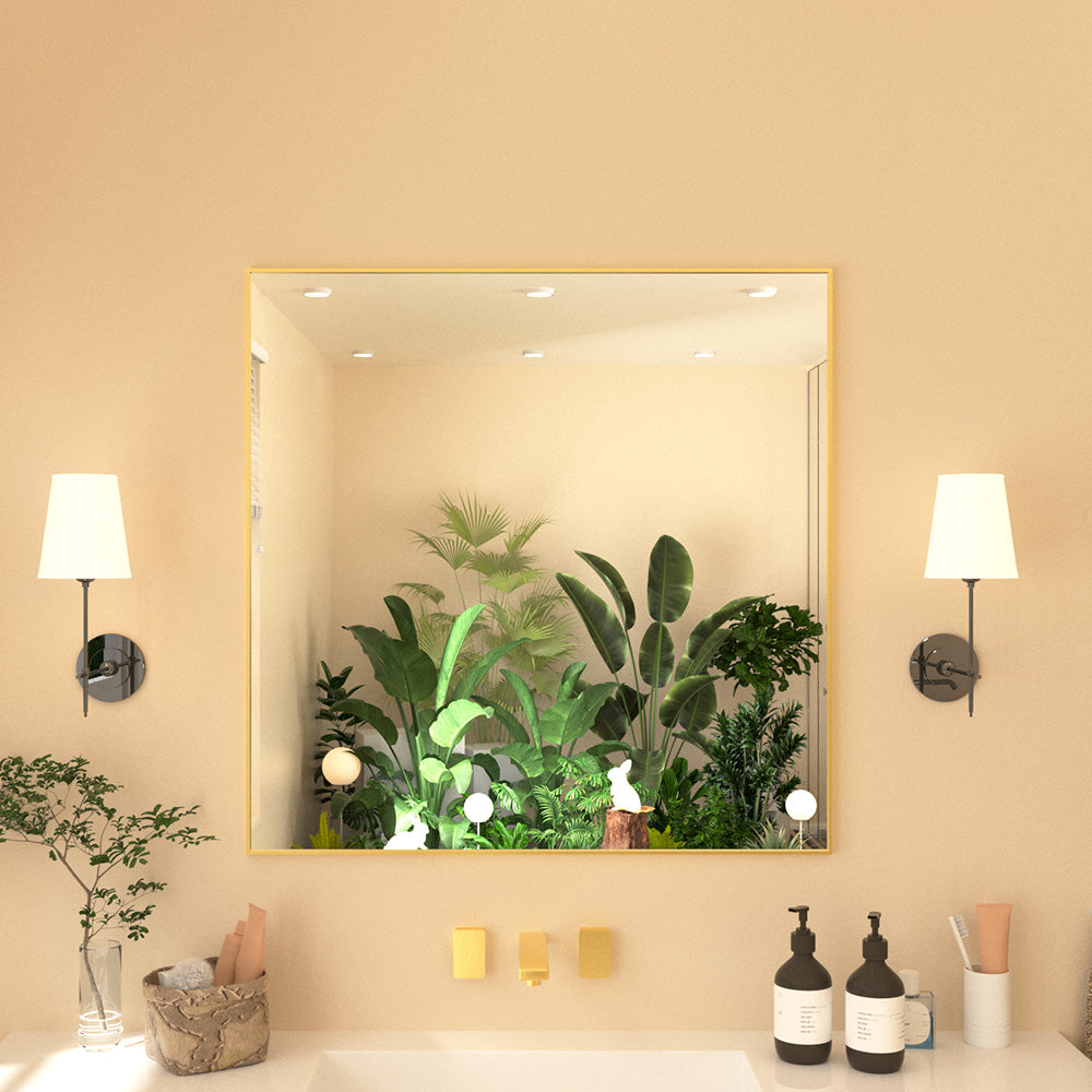 Nova Rectangular Framed Wall Bathroom Vanity Mirror Brushed Gold 3030 XYZ-3030BG1