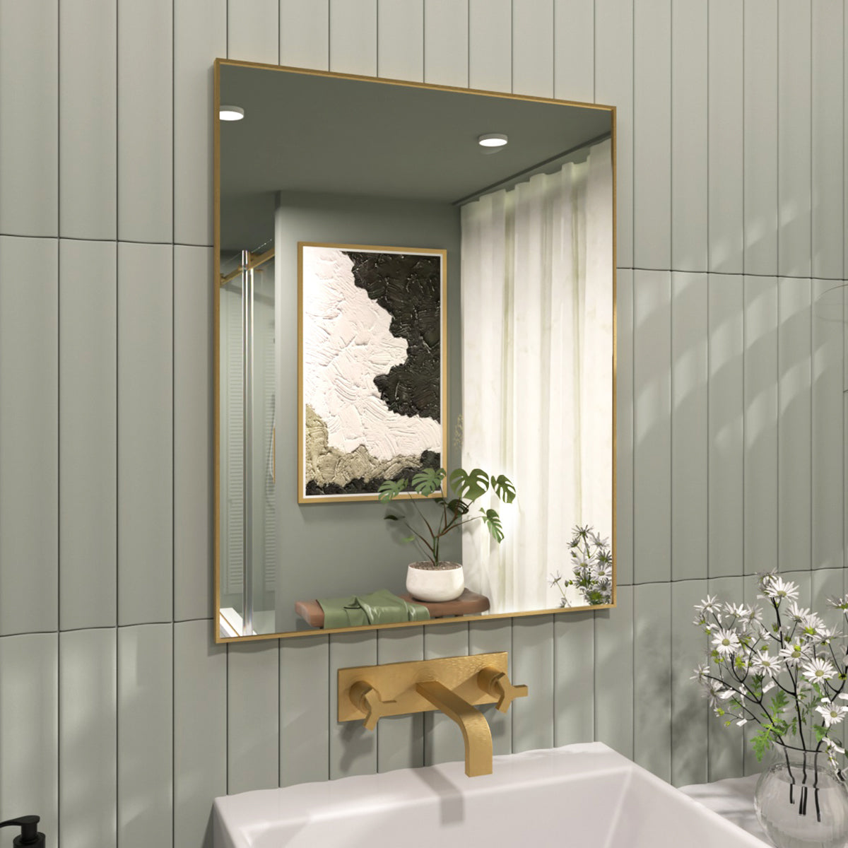 TaiMei 24 in. W x 30 in. H Rectangular Framed Wall Bathroom Vanity Mirror ZL2430-BG-02