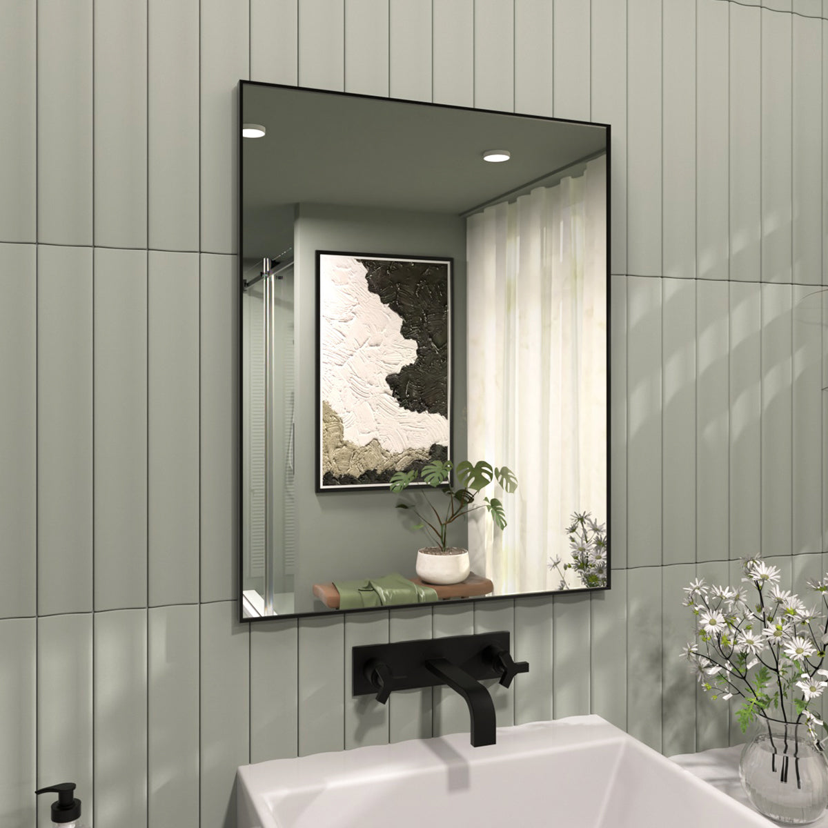 TaiMei 24 in. W x 30 in. H Rectangular Framed Wall Bathroom Vanity Mirror ZL2430-BL-02