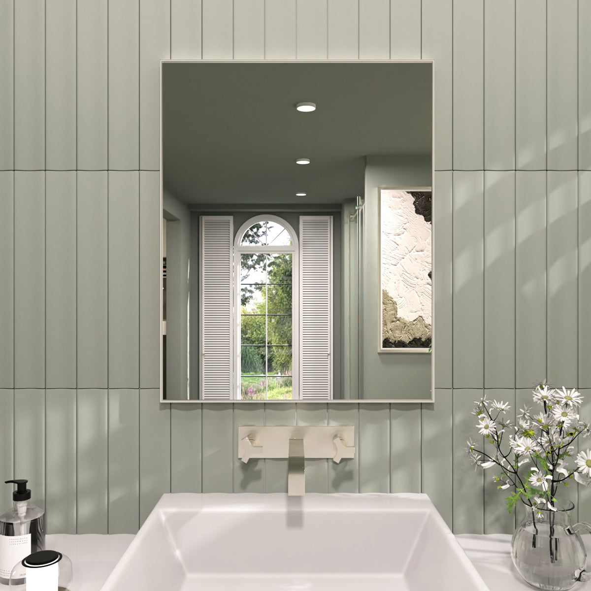 TaiMei 24 in. W x 30 in. H Rectangular Framed Wall Bathroom Vanity Mirror Brushed Nickel ZL2430-BN-01_def27b2e-d1ca-4123-af54-52335a4d4472