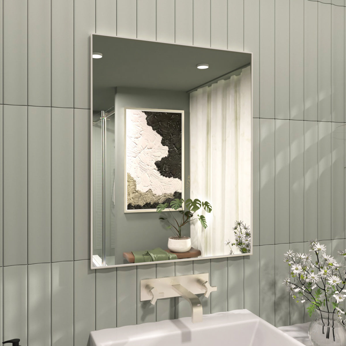 TaiMei 24 in. W x 30 in. H Rectangular Framed Wall Bathroom Vanity Mirror ZL2430-BN-02