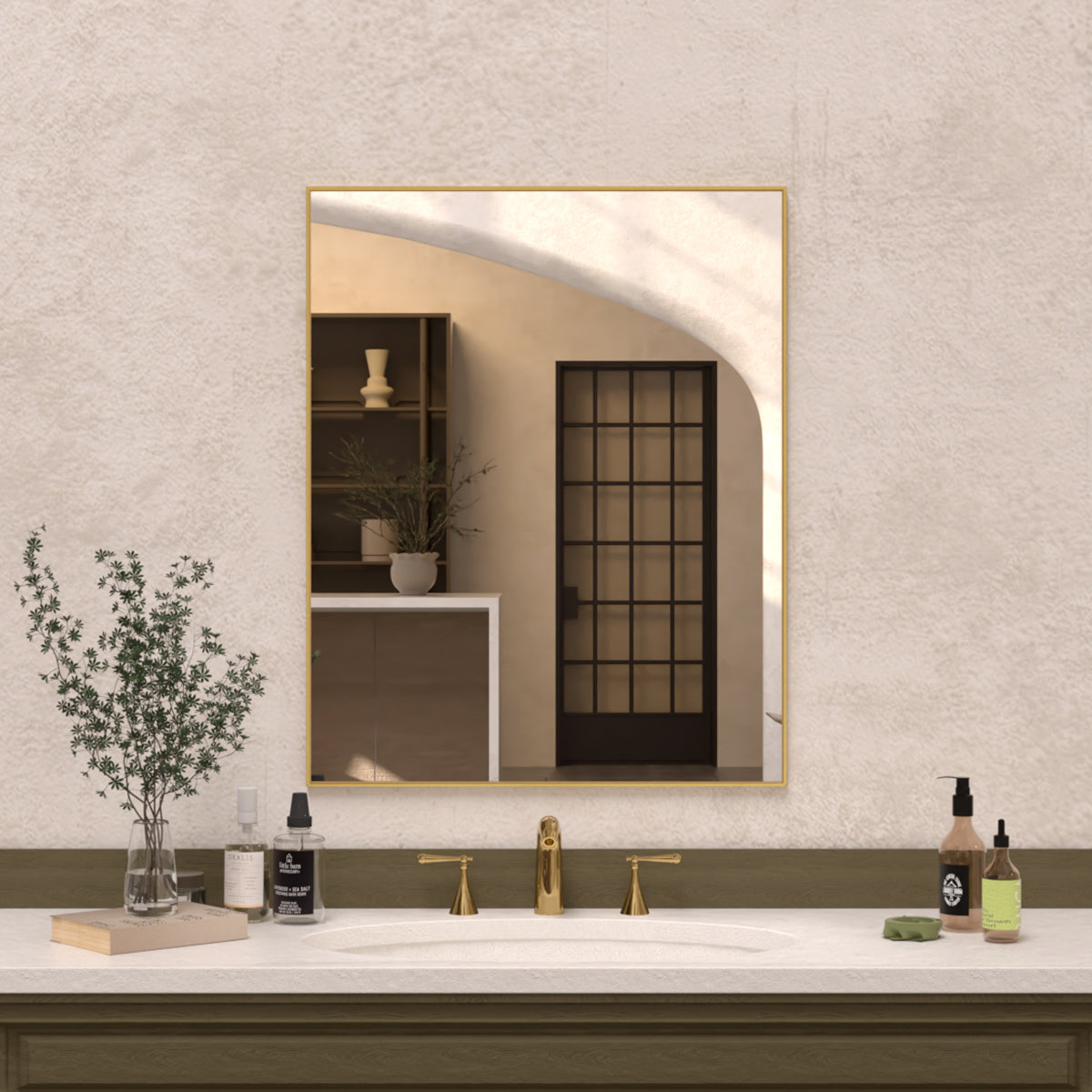 Sight 24 in. W x 30 in. H Rectangular Framed Wall Bathroom Vanity Mirror Gold ZL2430GD-2_b5094dd0-335f-43c8-a799-3a0c30f68d0b