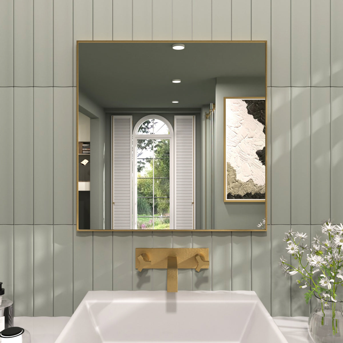 TaiMei 30 in. W x 30 in. H Rectangular Framed Wall Bathroom Vanity Mirror Brushed Gold ZL3030-BG-01_9519f3f3-6a02-41b0-975a-a7cd6a5498a3