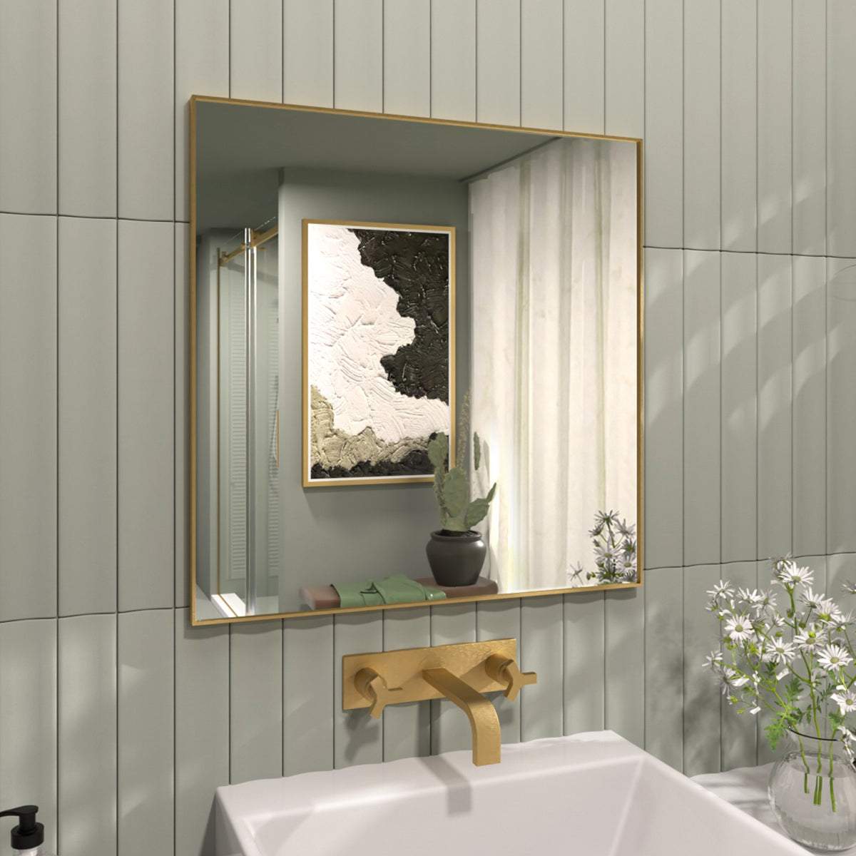 TaiMei 30 in. W x 30 in. H Rectangular Framed Wall Bathroom Vanity Mirror ZL3030-BG-02