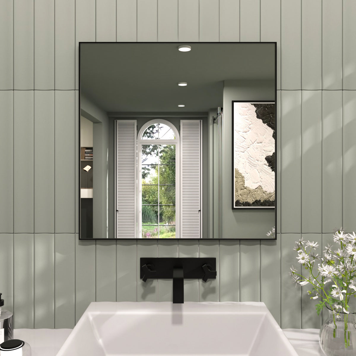 TaiMei 30 in. W x 30 in. H Rectangular Framed Wall Bathroom Vanity Mirror Matte Black ZL3030-BL-01_c655440c-6a77-411f-bc3a-00b87352702d