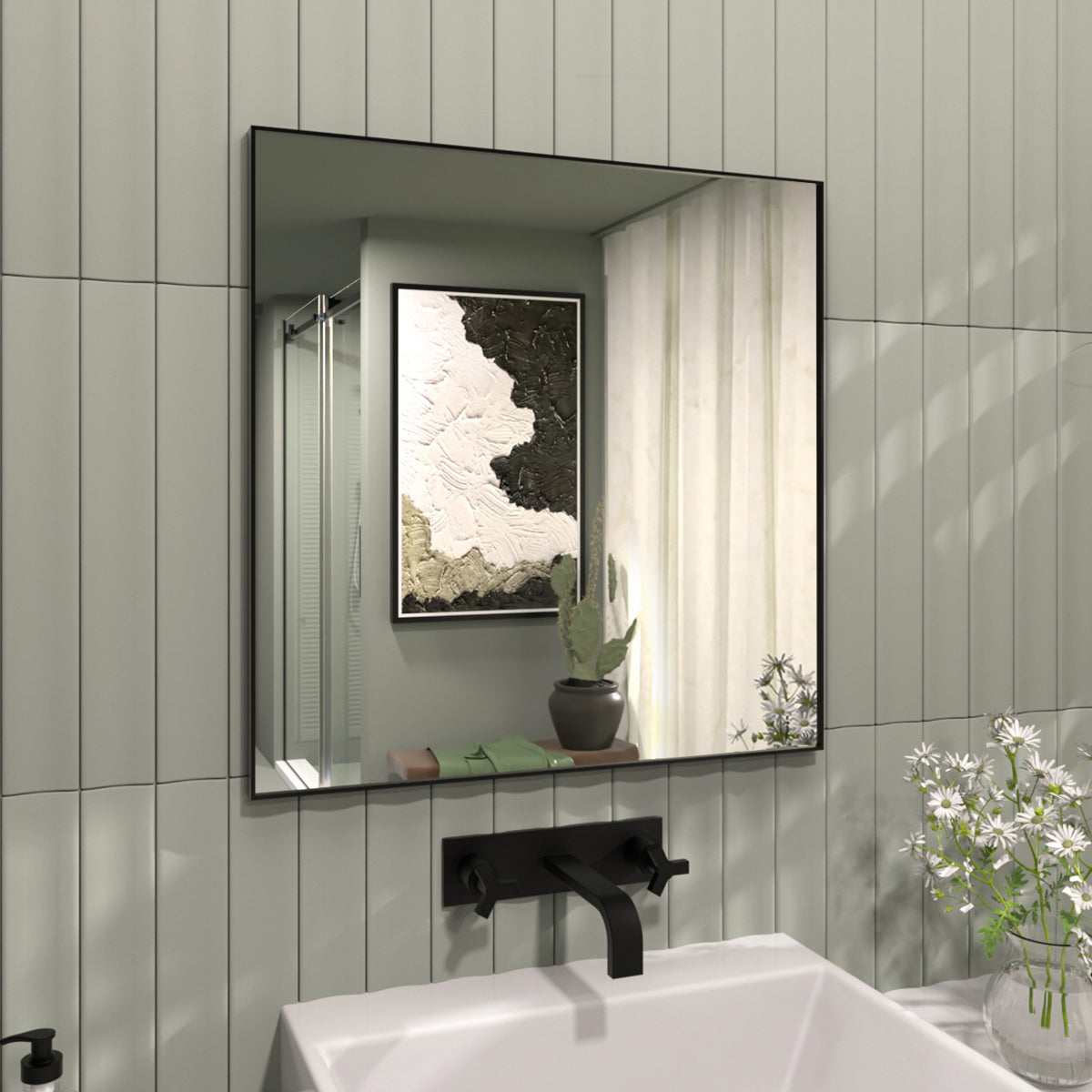TaiMei 30 in. W x 30 in. H Rectangular Framed Wall Bathroom Vanity Mirror ZL3030-BL-02