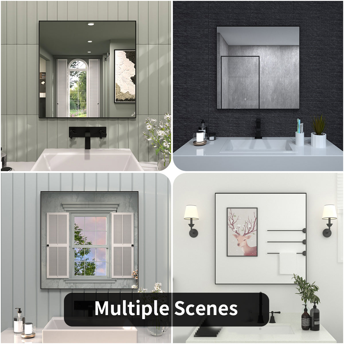 TaiMei 30 in. W x 30 in. H Rectangular Framed Wall Bathroom Vanity Mirror ZL3030-BL-13