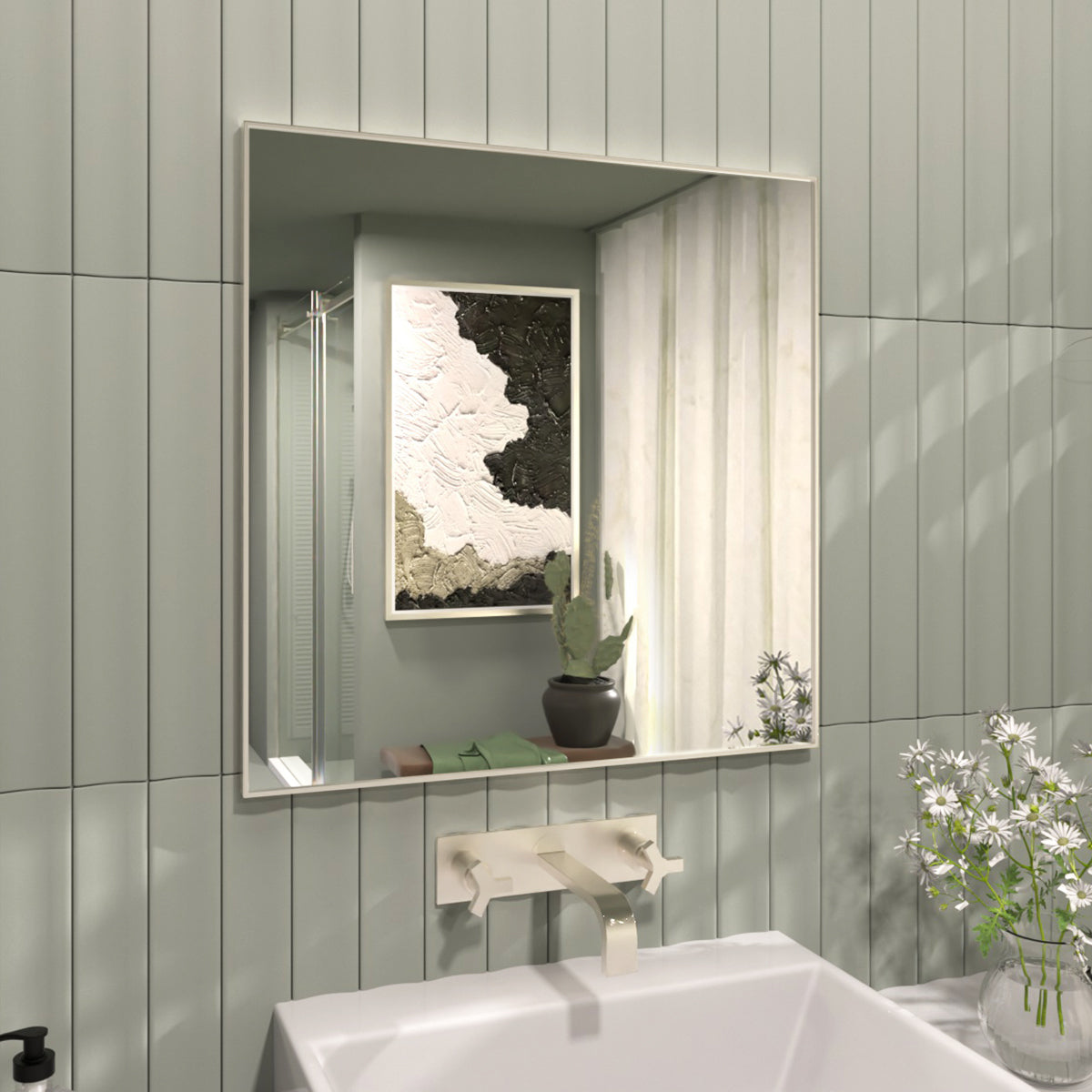 TaiMei 30 in. W x 30 in. H Rectangular Framed Wall Bathroom Vanity Mirror ZL3030-BN-02