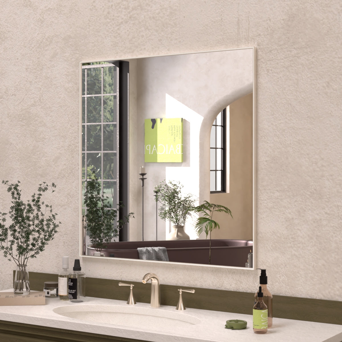 Sight 30 in. W x 30 in. H Rectangular Framed Wall Bathroom Vanity Mirror ZL3030BN-1