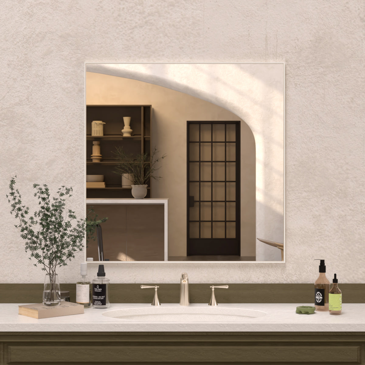 Sight 30 in. W x 30 in. H Rectangular Framed Wall Bathroom Vanity Mirror Brushed Nickel ZL3030BN-2_f1d0ab9c-e116-46c6-90fc-ad7bd4368b97