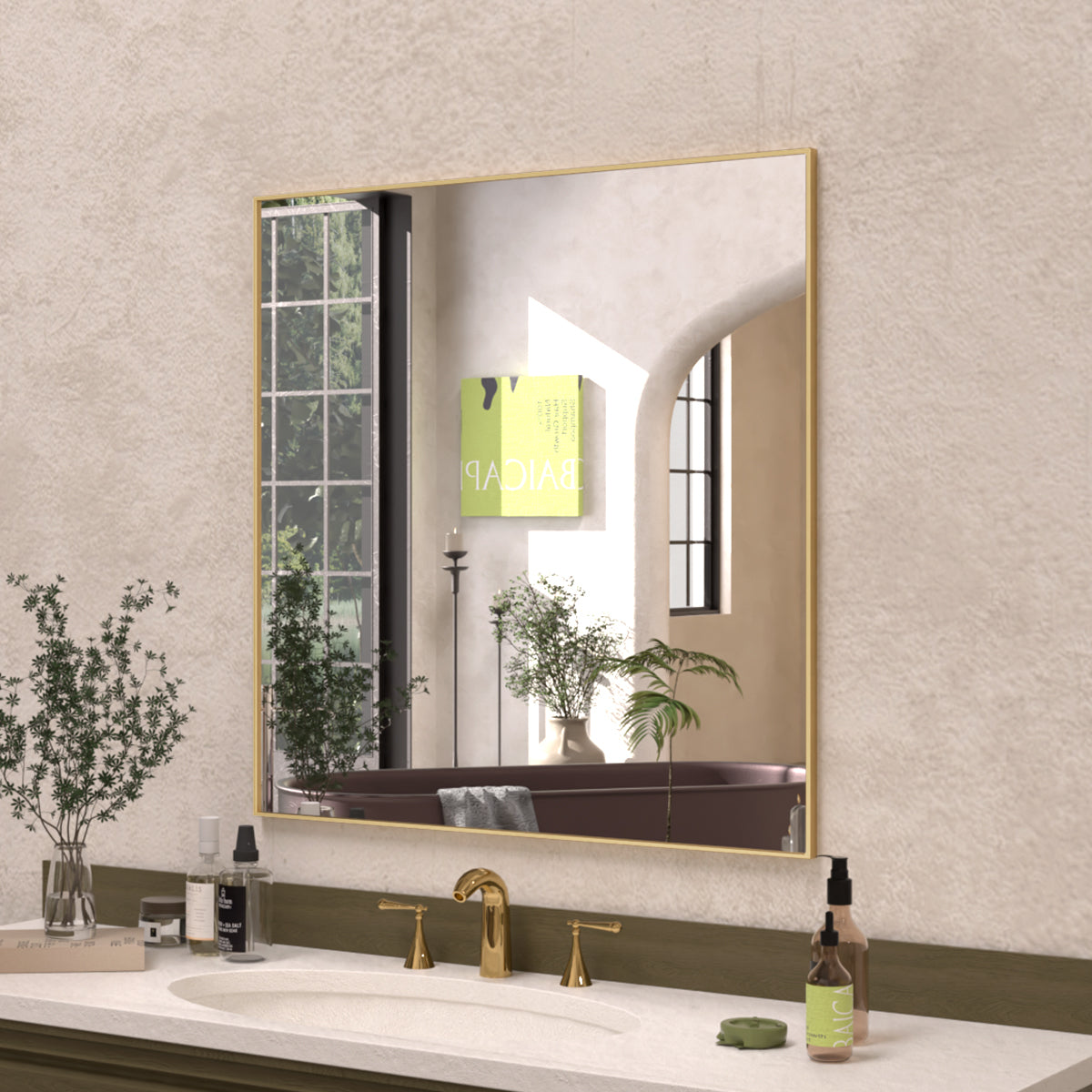 Sight 30 in. W x 30 in. H Rectangular Framed Wall Bathroom Vanity Mirror ZL3030GD-1