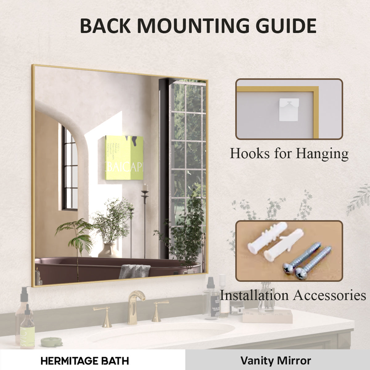 Sight 30 in. W x 30 in. H Rectangular Framed Wall Bathroom Vanity Mirror ZL3030GD-10