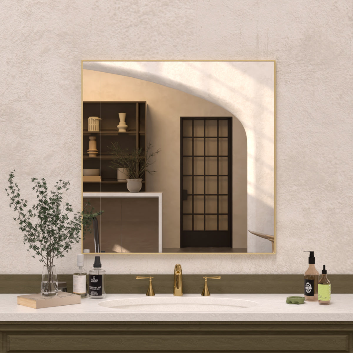 Sight 30 in. W x 30 in. H Rectangular Framed Wall Bathroom Vanity Mirror Gold ZL3030GD-2_7c7c9b61-a775-47a1-8d3a-dec8bd057cd9