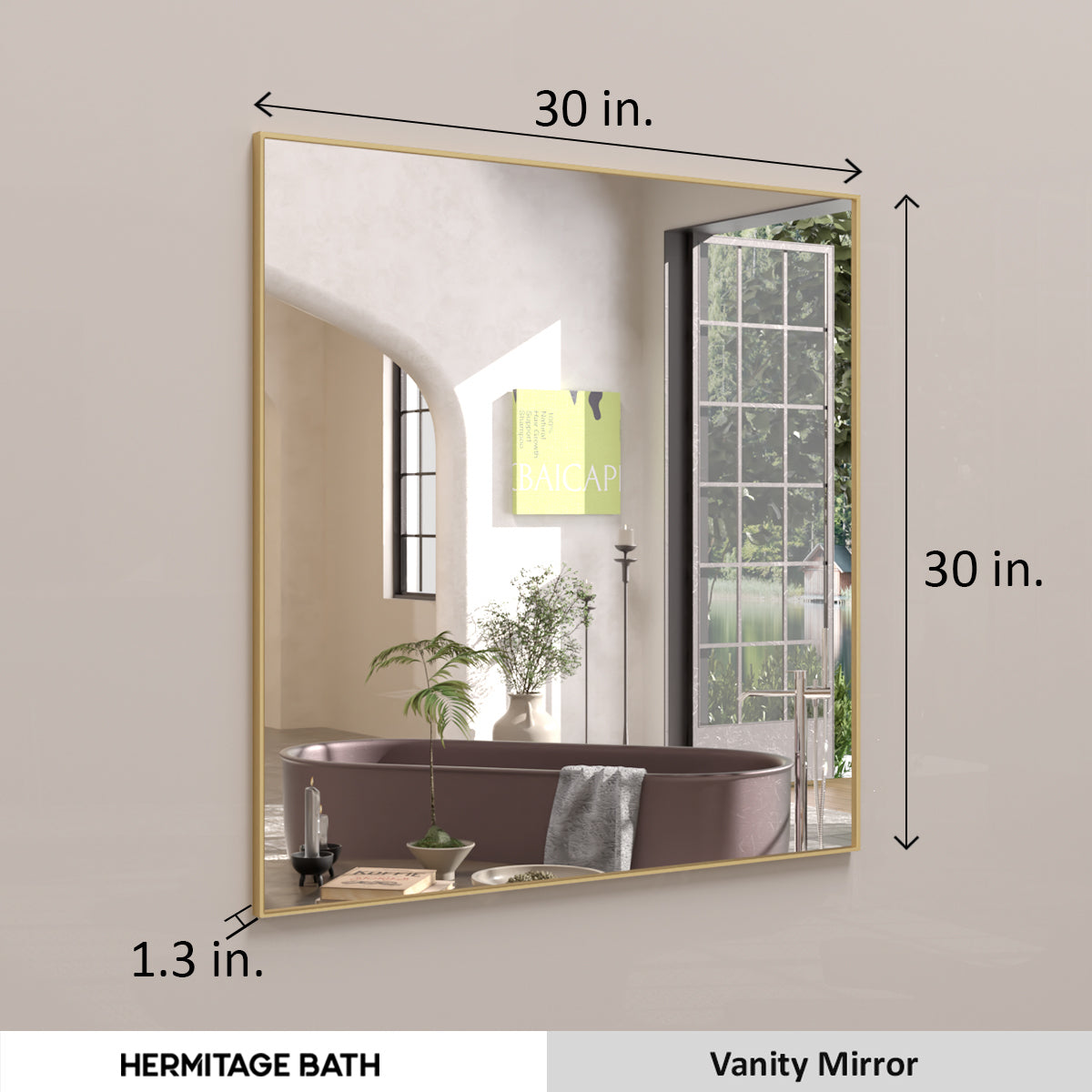 Sight 30 in. W x 30 in. H Rectangular Framed Wall Bathroom Vanity Mirror ZL3030GD-3
