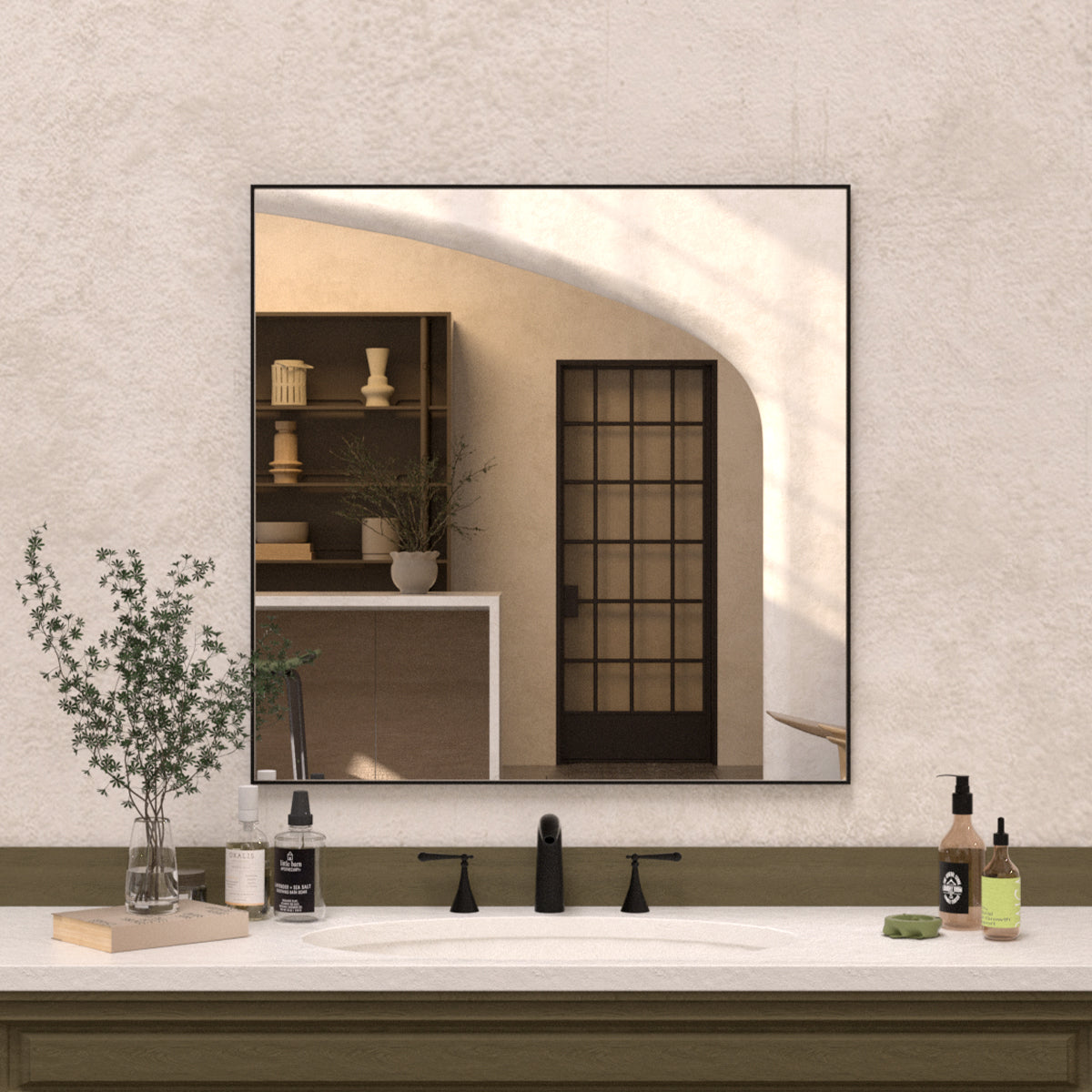 Sight 30 in. W x 30 in. H Rectangular Framed Wall Bathroom Vanity Mirror Matte-Black ZL3030MB-1