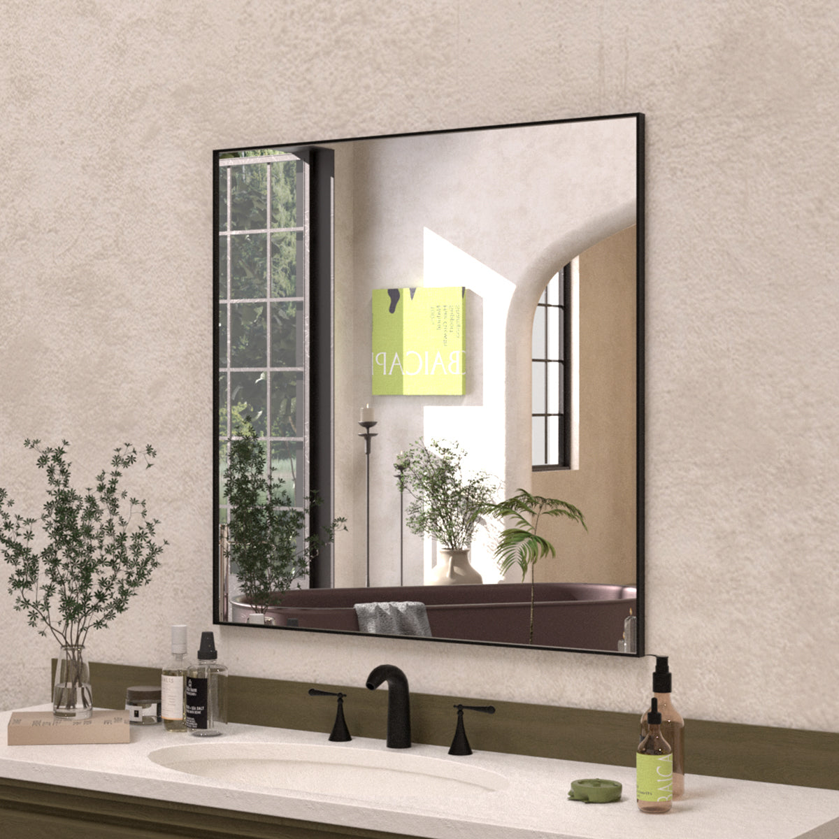 Sight 30 in. W x 30 in. H Rectangular Framed Wall Bathroom Vanity Mirror ZL3030MB-2_b3c5adf3-a106-48d9-b902-3678626ec204