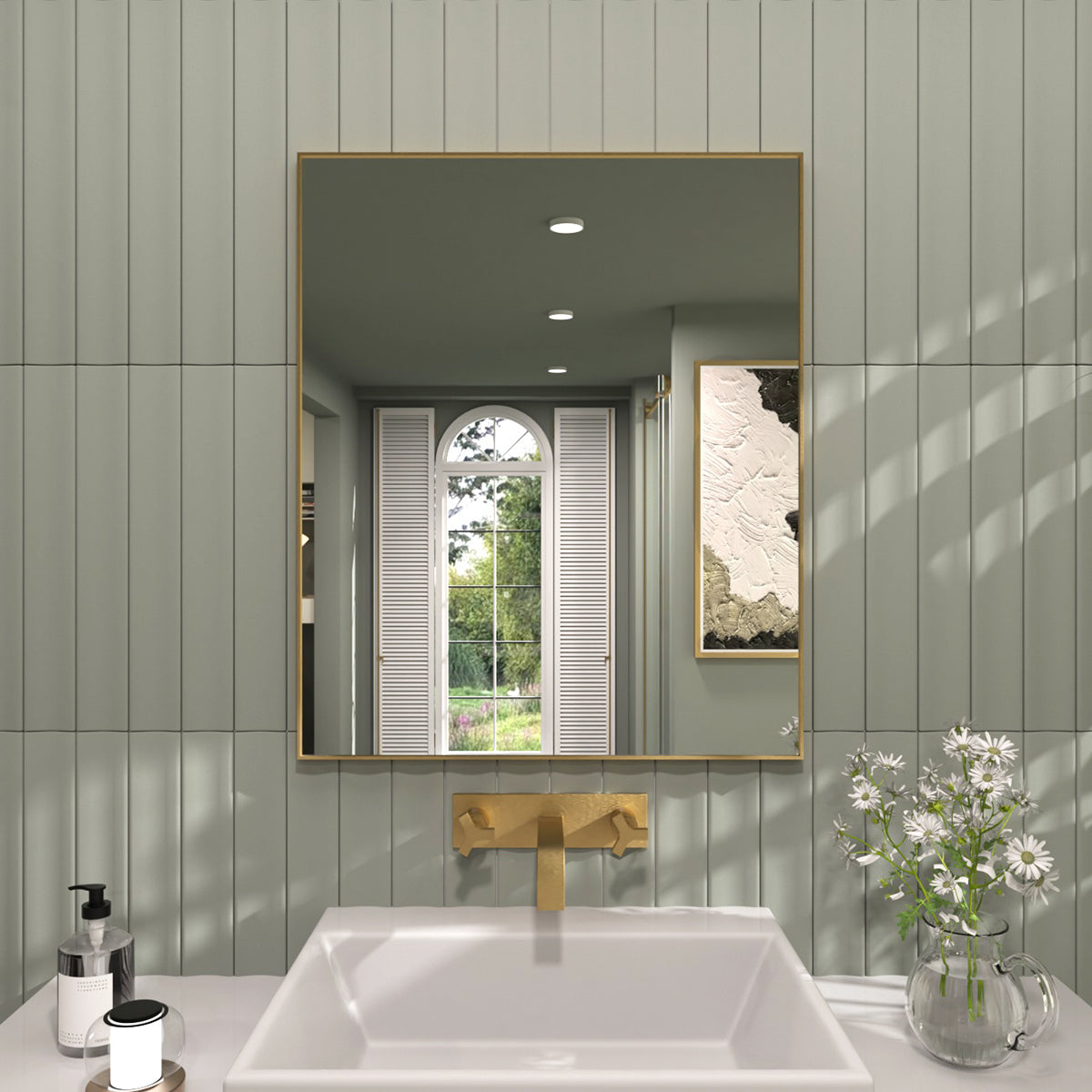 TaiMei 36 in. W x 30 in. H Rectangular Framed Wall Bathroom Vanity Mirror Brushed Gold ZL3036-BG-01_6546639c-f0d6-4cab-9536-e3ad45c64102