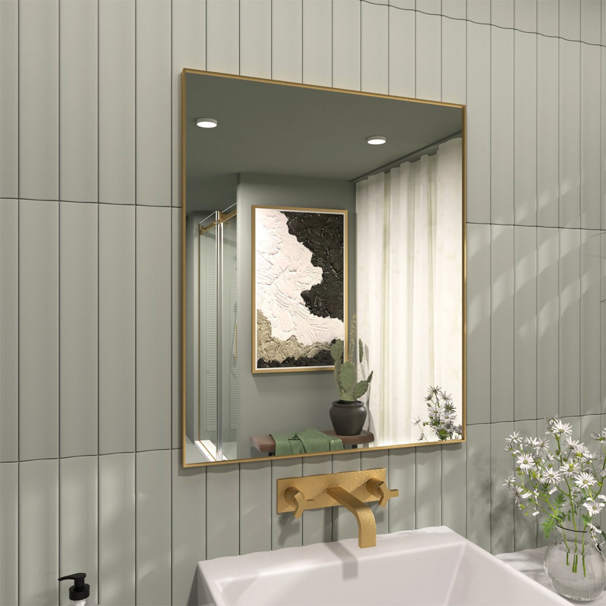 TaiMei 36 in. W x 30 in. H Rectangular Framed Wall Bathroom Vanity Mirror ZL3036-BG-02