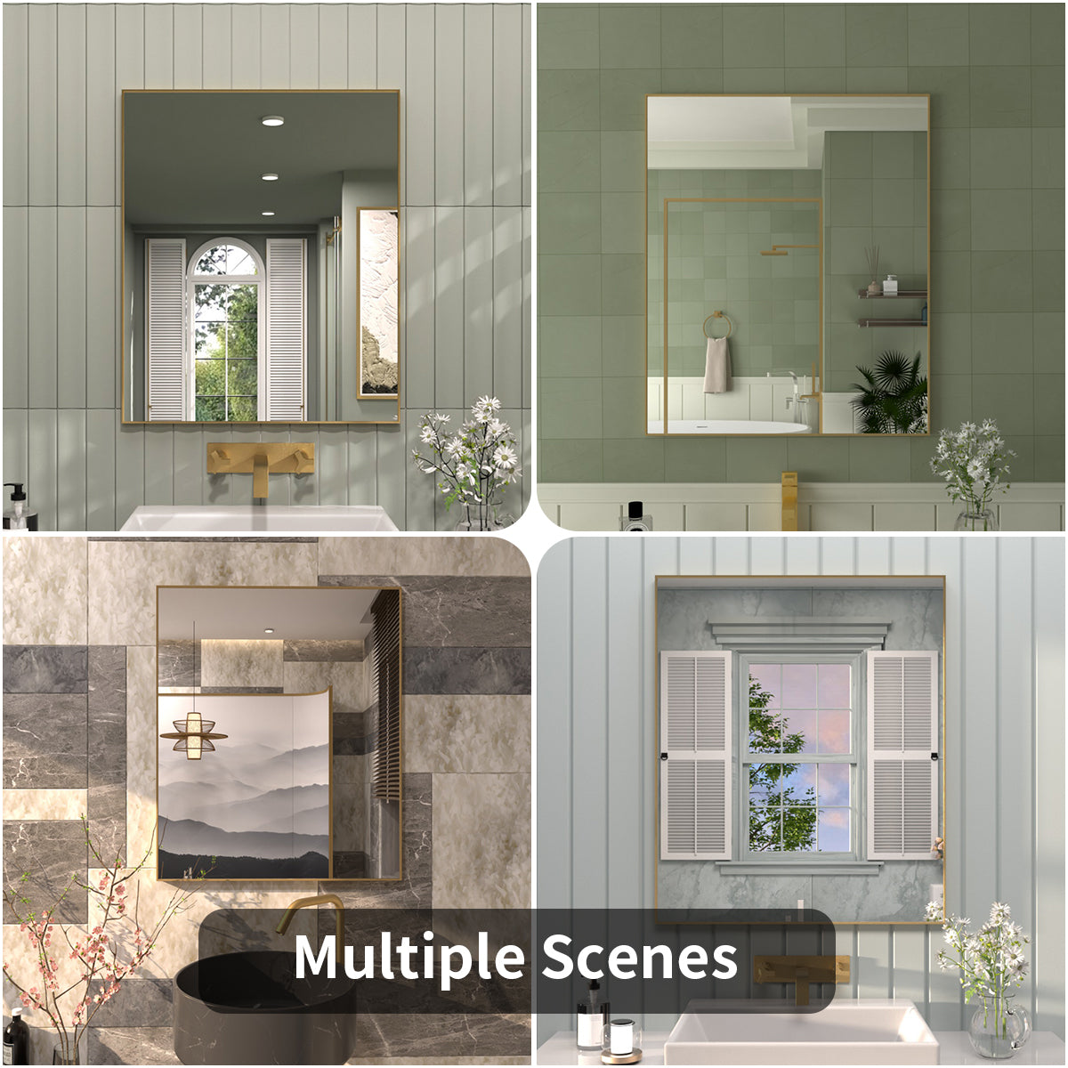 TaiMei 36 in. W x 30 in. H Rectangular Framed Wall Bathroom Vanity Mirror ZL3036-BG-12