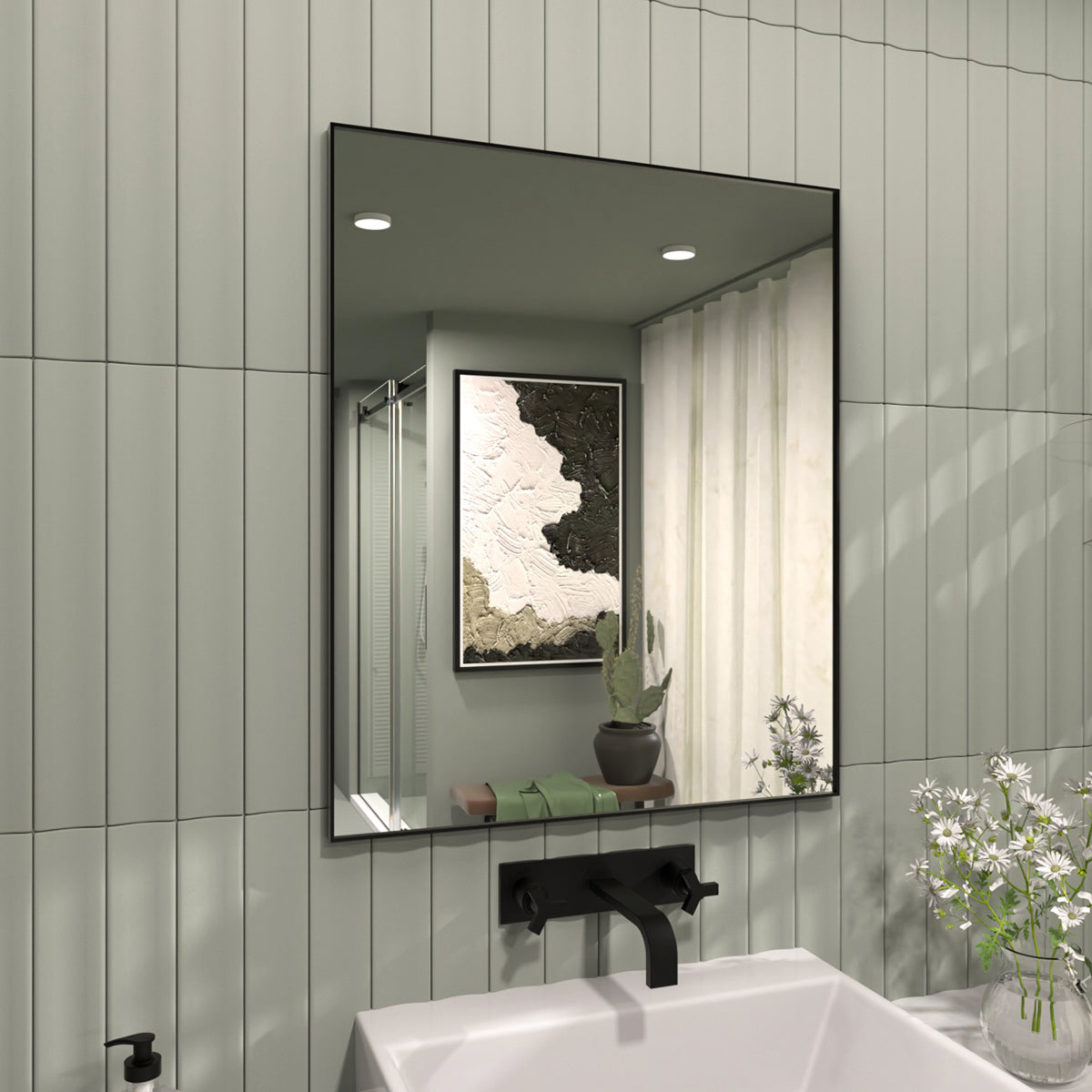 TaiMei 36 in. W x 30 in. H Rectangular Framed Wall Bathroom Vanity Mirror ZL3036-BL-02