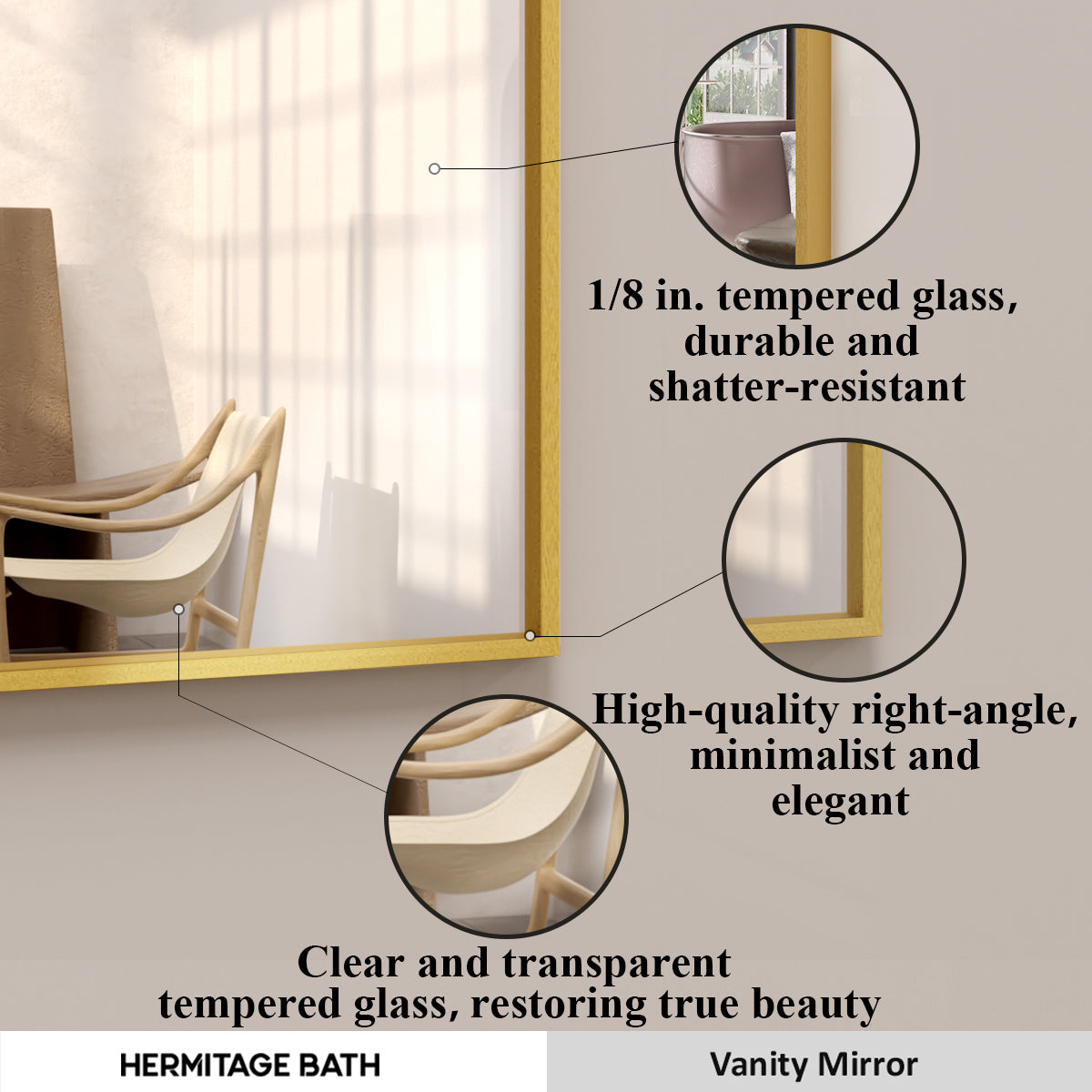 Sight 36 in. W x 30 in. H Rectangular Framed Wall Bathroom Vanity Mirror ZL3630GD-4