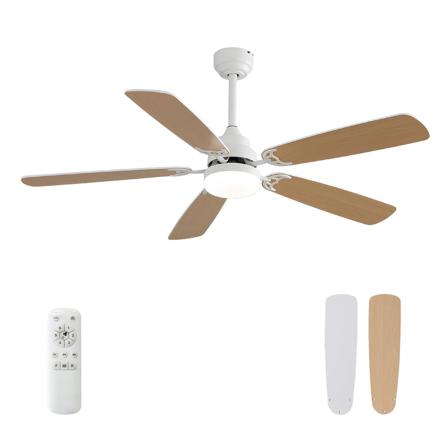 Taimei Cirrus 52 in. White Oak Downrod Standard Ceiling Fan with Integrated LED with Remote Included 5 Two-Tone Blades DC Motor new_d77d932f-b1eb-405b-a960-80669b14a7af