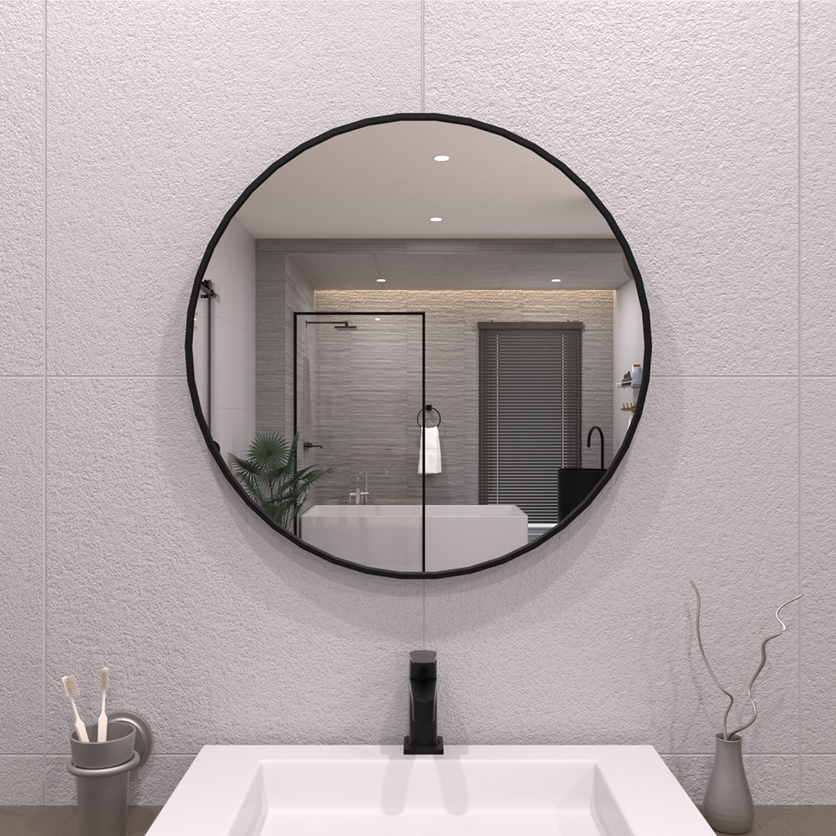 TaiMei Multiple sizes Round Framed Wall Bathroom Vanity Mirror in Matte Black 24*24 rm24-BL01_974deb35-2d39-43f0-b9c0-29a00c91fda8