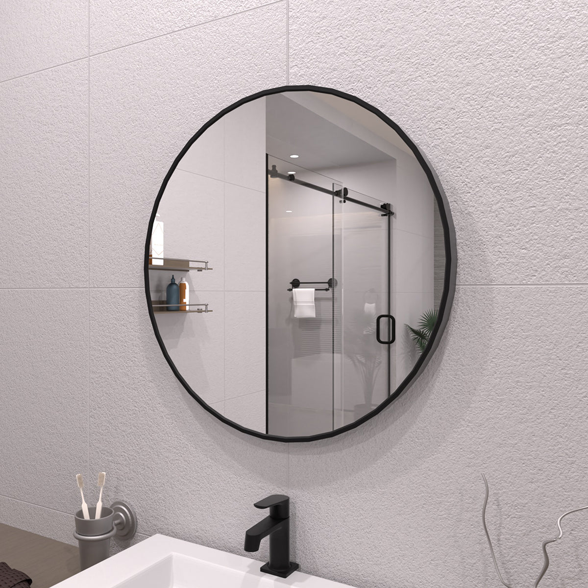 TaiMei Multiple sizes Round Framed Wall Bathroom Vanity Mirror in Matte Black rm24-BL02