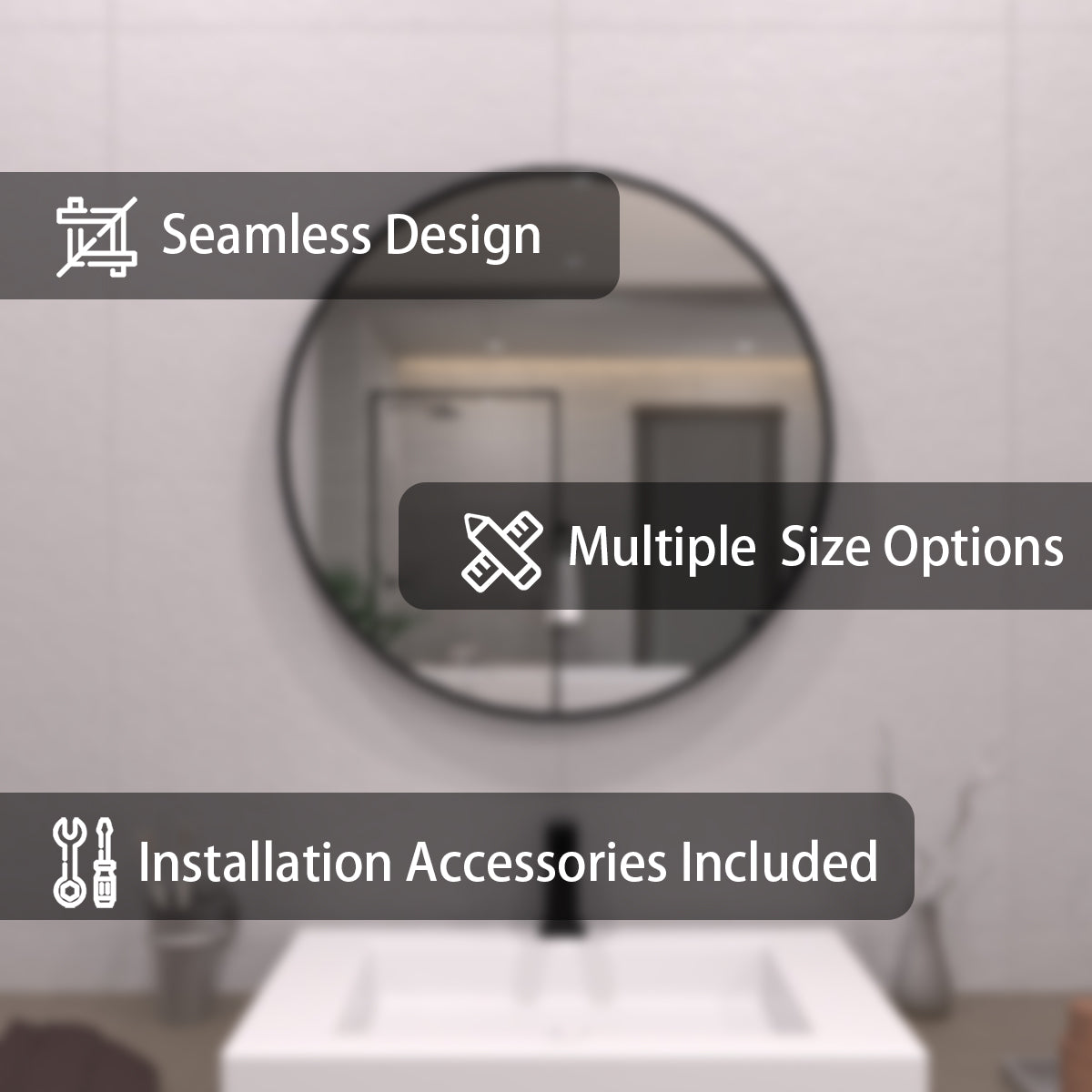 TaiMei Multiple sizes Round Framed Wall Bathroom Vanity Mirror in Matte Black rm24-BL03