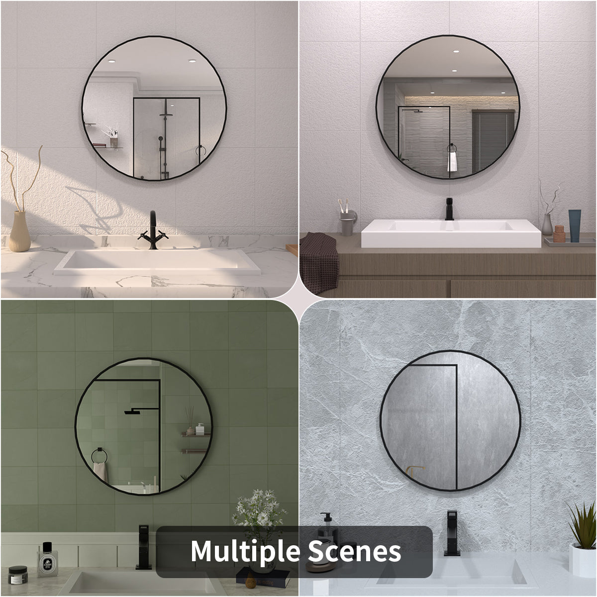 TaiMei Multiple sizes Round Framed Wall Bathroom Vanity Mirror in Matte Black rm24-BL11