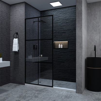 Niveal Citron 34 in. W x 72 in. H Fixed Framed Shower Door in Matte Black Finish