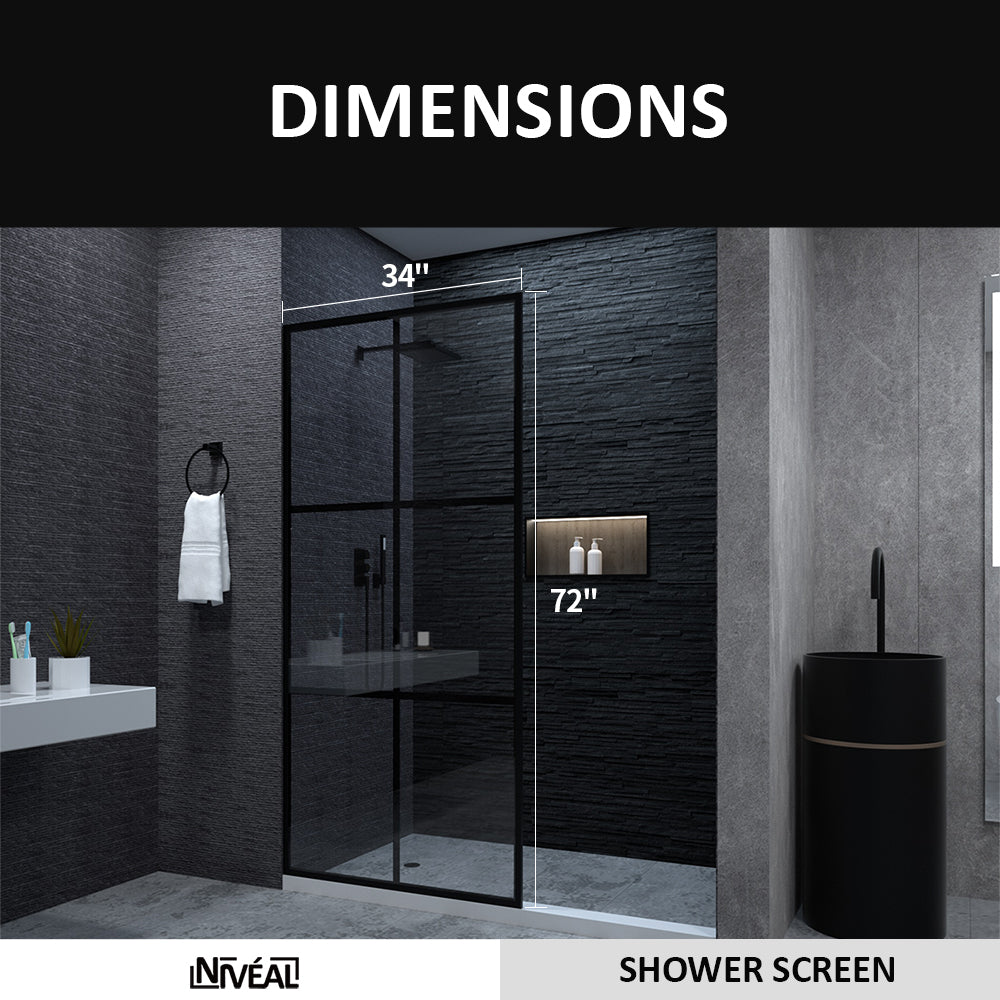 Niveal Citron 34 in. W x 72 in. H Fixed Framed Shower Door in Matte Black Finish