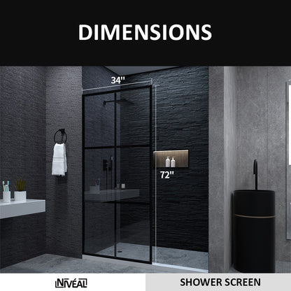 Niveal Citron 34 in. W x 72 in. H Fixed Framed Shower Door in Matte Black Finish