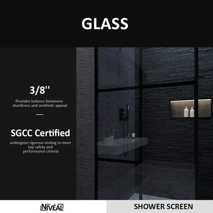 Niveal Citron 34 in. W x 72 in. H Fixed Framed Shower Door in Matte Black Finish