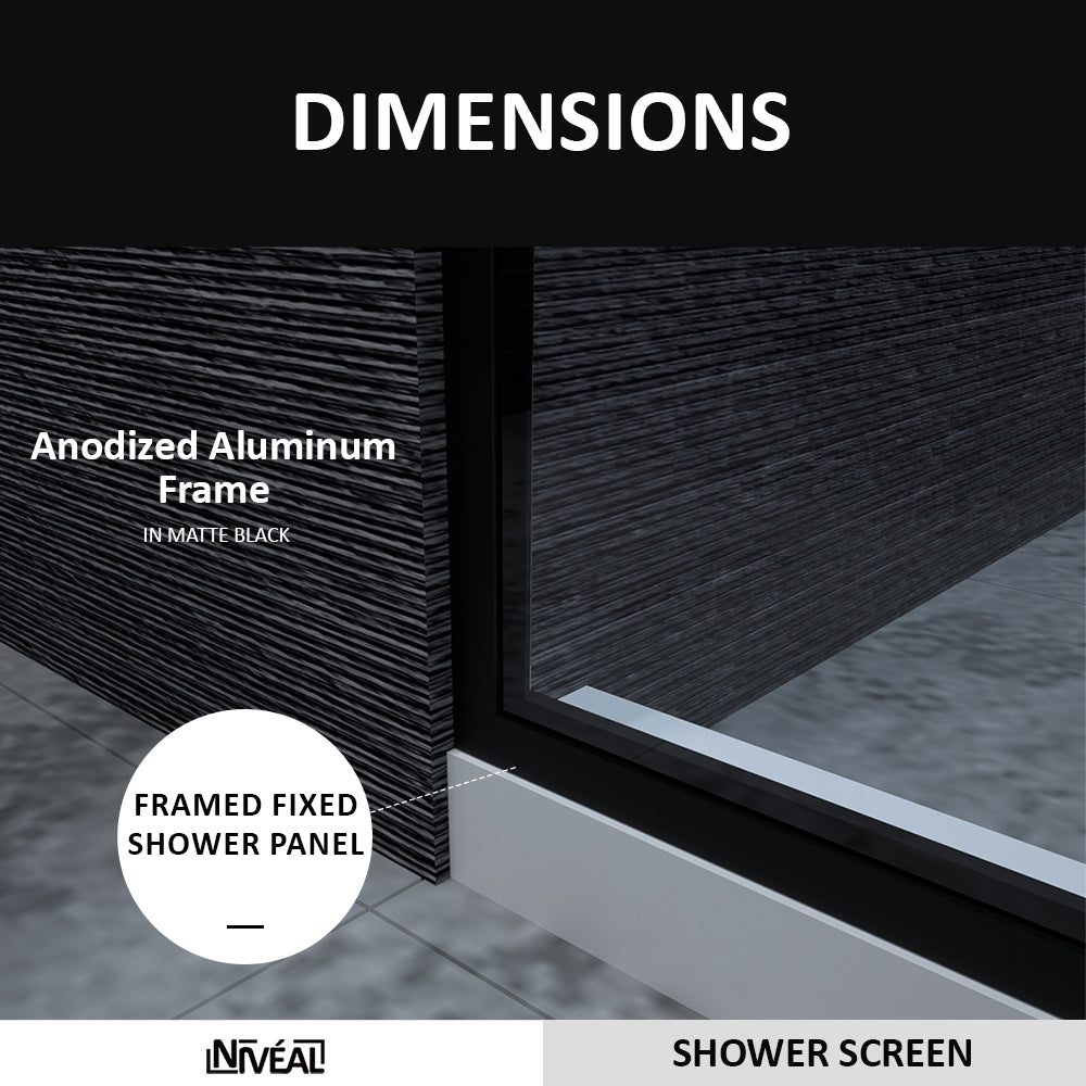 Niveal Citron 34 in. W x 72 in. H Fixed Framed Shower Door in Matte Black Finish