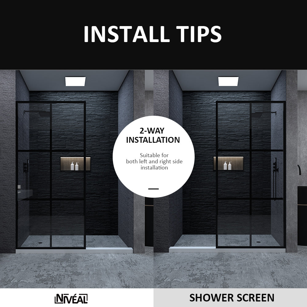 Niveal Citron 34 in. W x 72 in. H Fixed Framed Shower Door in Matte Black Finish