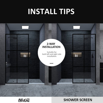 Niveal Citron 34 in. W x 72 in. H Fixed Framed Shower Door in Matte Black Finish