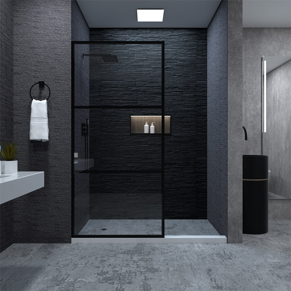 Niveal Citron 34 in. W x 72 in. H Fixed Framed Shower Door in Matte Black Finish