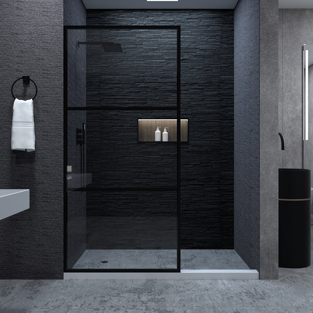 Niveal Citron 34 in. W x 72 in. H Fixed Framed Shower Door in Matte Black Finish