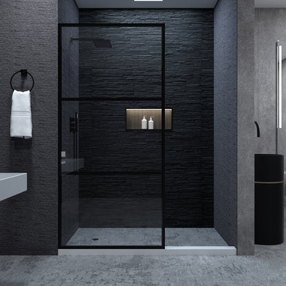 Niveal Citron 34 in. W x 72 in. H Fixed Framed Shower Door in Matte Black Finish