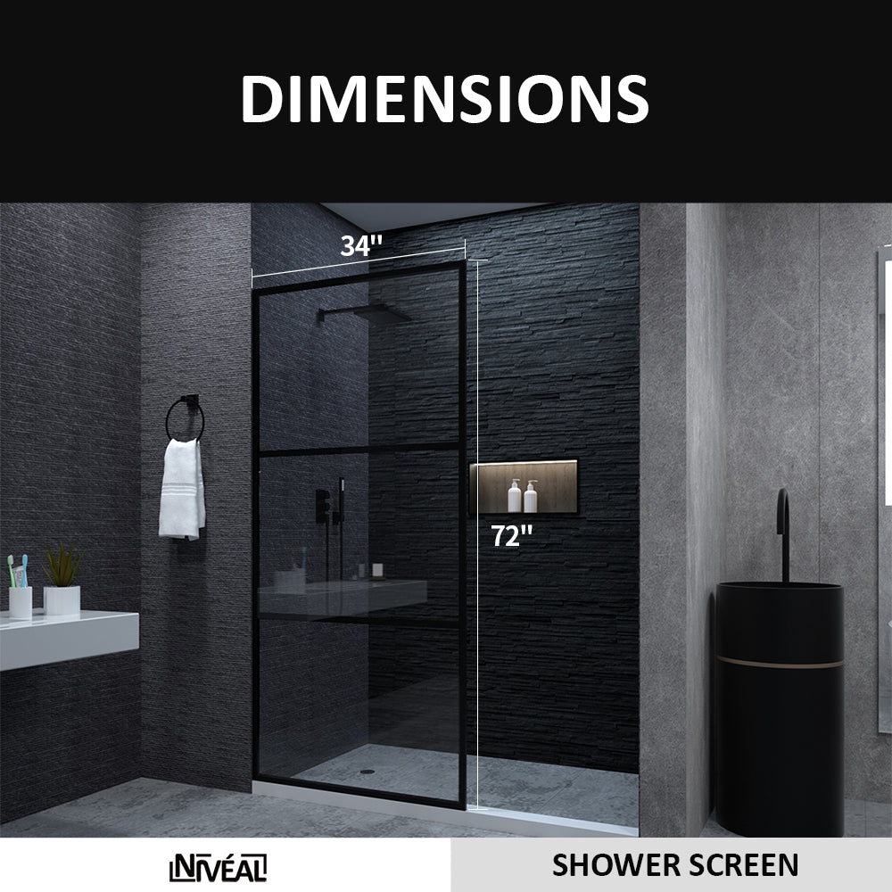 Niveal Citron 34 in. W x 72 in. H Fixed Framed Shower Door in Matte Black Finish