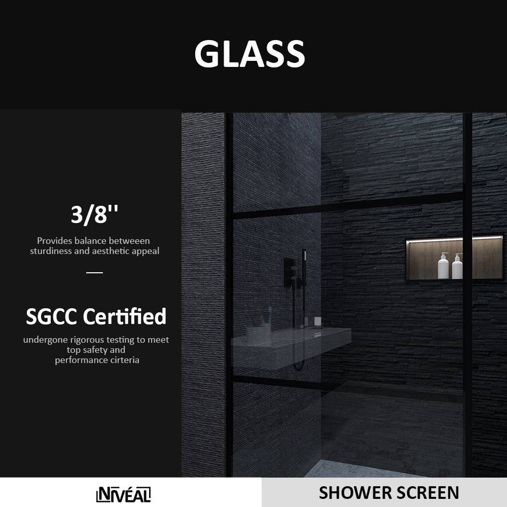 Niveal Citron 34 in. W x 72 in. H Fixed Framed Shower Door in Matte Black Finish