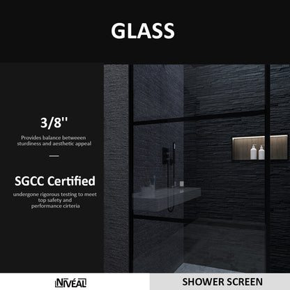 Niveal Citron 34 in. W x 72 in. H Fixed Framed Shower Door in Matte Black Finish