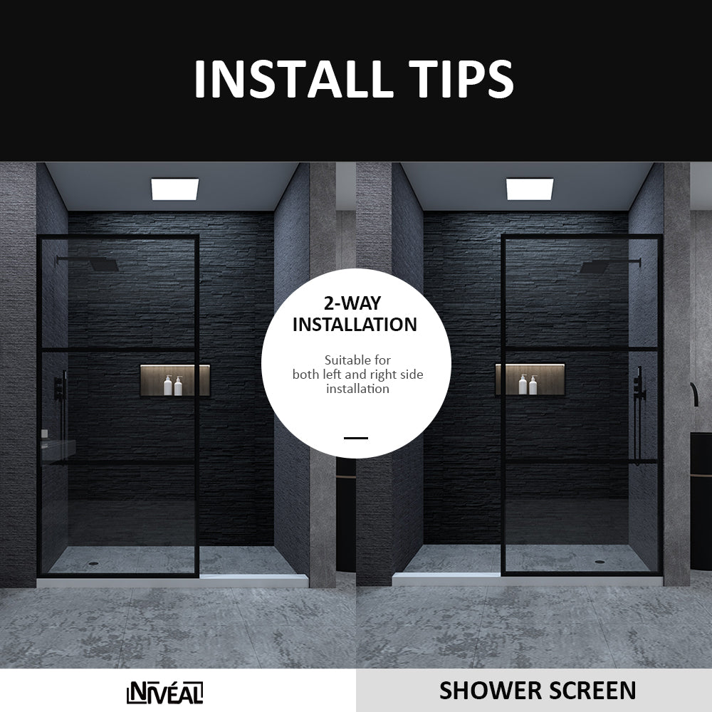 Niveal Citron 34 in. W x 72 in. H Fixed Framed Shower Door in Matte Black Finish