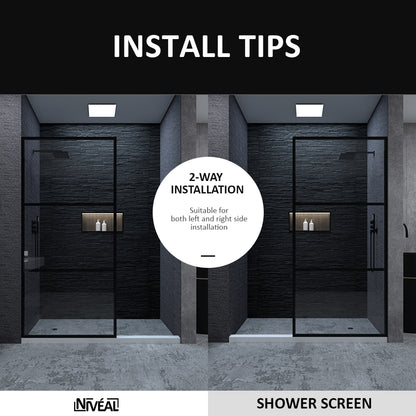 Niveal Citron 34 in. W x 72 in. H Fixed Framed Shower Door in Matte Black Finish