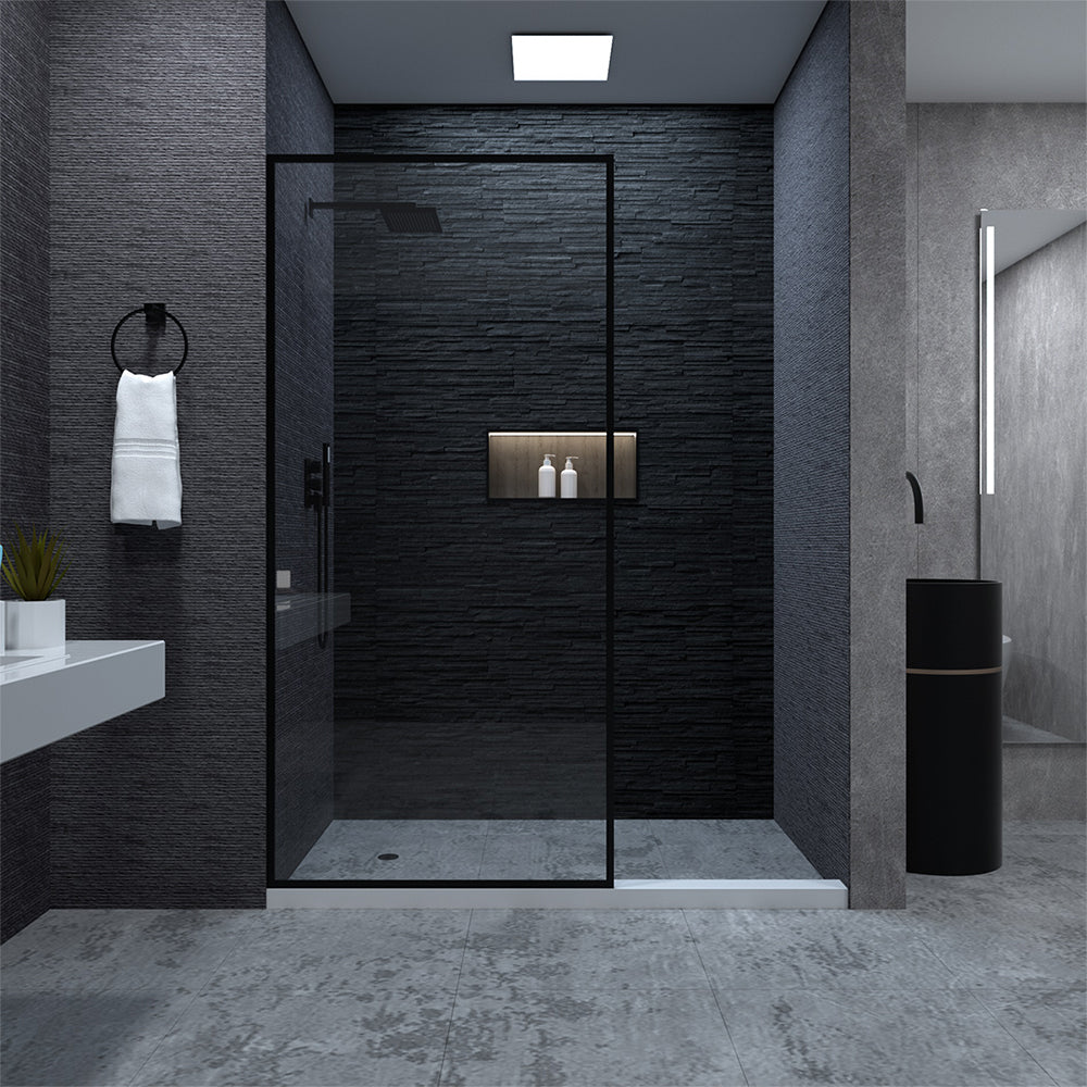 Niveal Citron 34 in. W x 72 in. H Fixed Framed Shower Door in Matte Black Finish