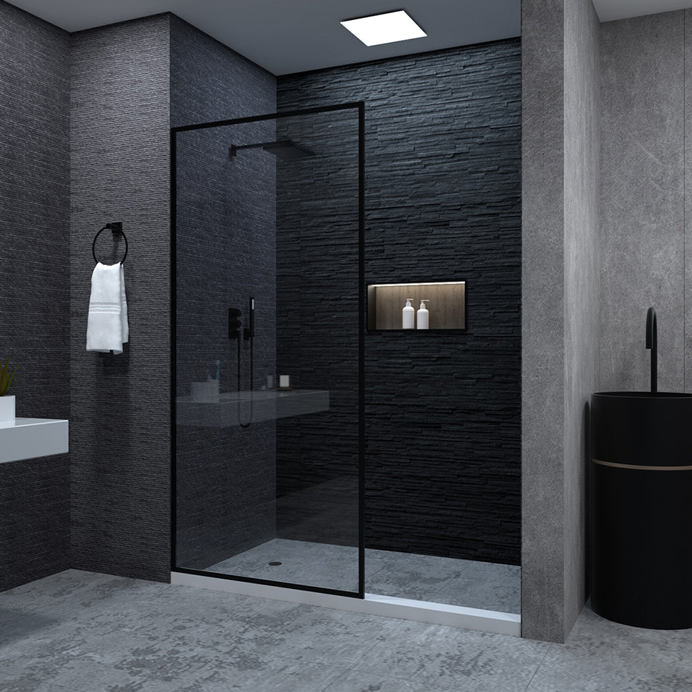 Niveal Citron 34 in. W x 72 in. H Fixed Framed Shower Door in Matte Black Finish