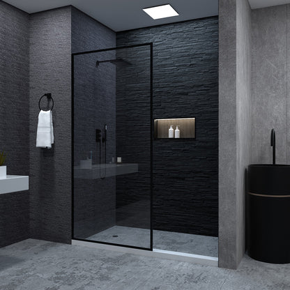 Niveal Citron 34 in. W x 72 in. H Fixed Framed Shower Door in Matte Black Finish
