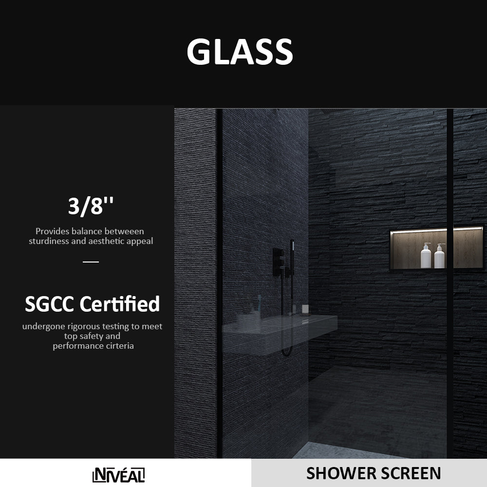 Niveal Citron 34 in. W x 72 in. H Fixed Framed Shower Door in Matte Black Finish