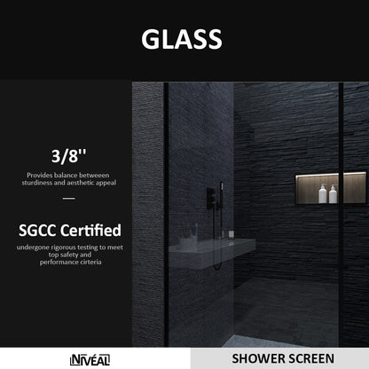 Niveal Citron 34 in. W x 72 in. H Fixed Framed Shower Door in Matte Black Finish